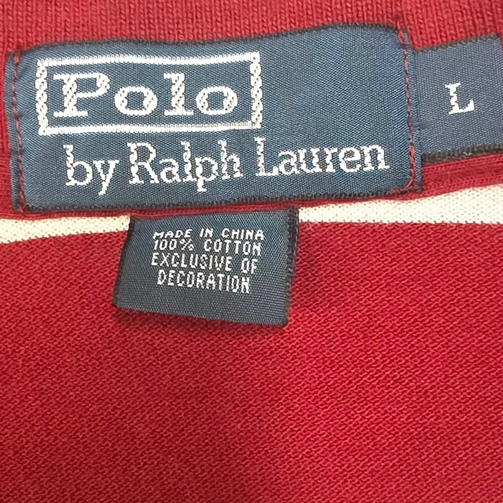 Polo Ralph Lauren Mens Large Red White Striped Short Sleeve Cotton Polo Shirt